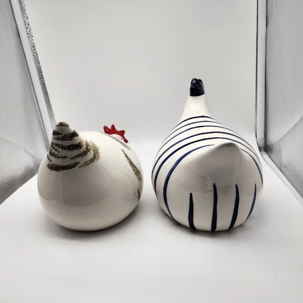 Set of Two Ceramic Chickens Colorful